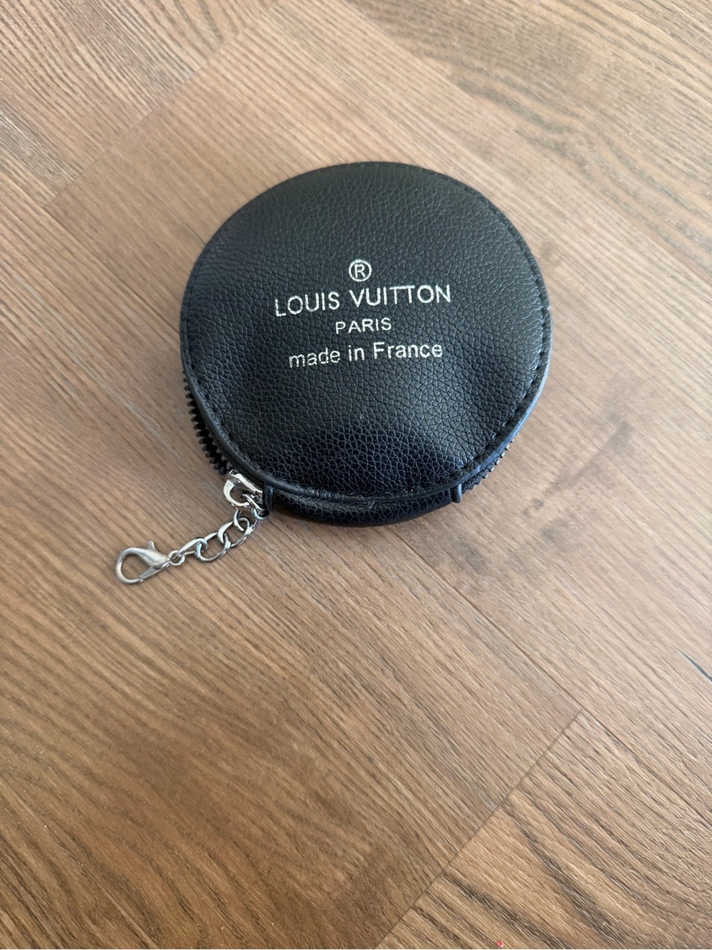 Louis Vuitton Black Round Zip Coin Pouch with Chain